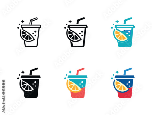 Emblem communicating carbonated drink variety formed by a disposable cup contour integrated with a lemon slice accent and subtle