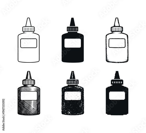 Craft glue container squeeze bottle for attaching lightweight materials in art projects | Create ONE image containing EXACTLY six