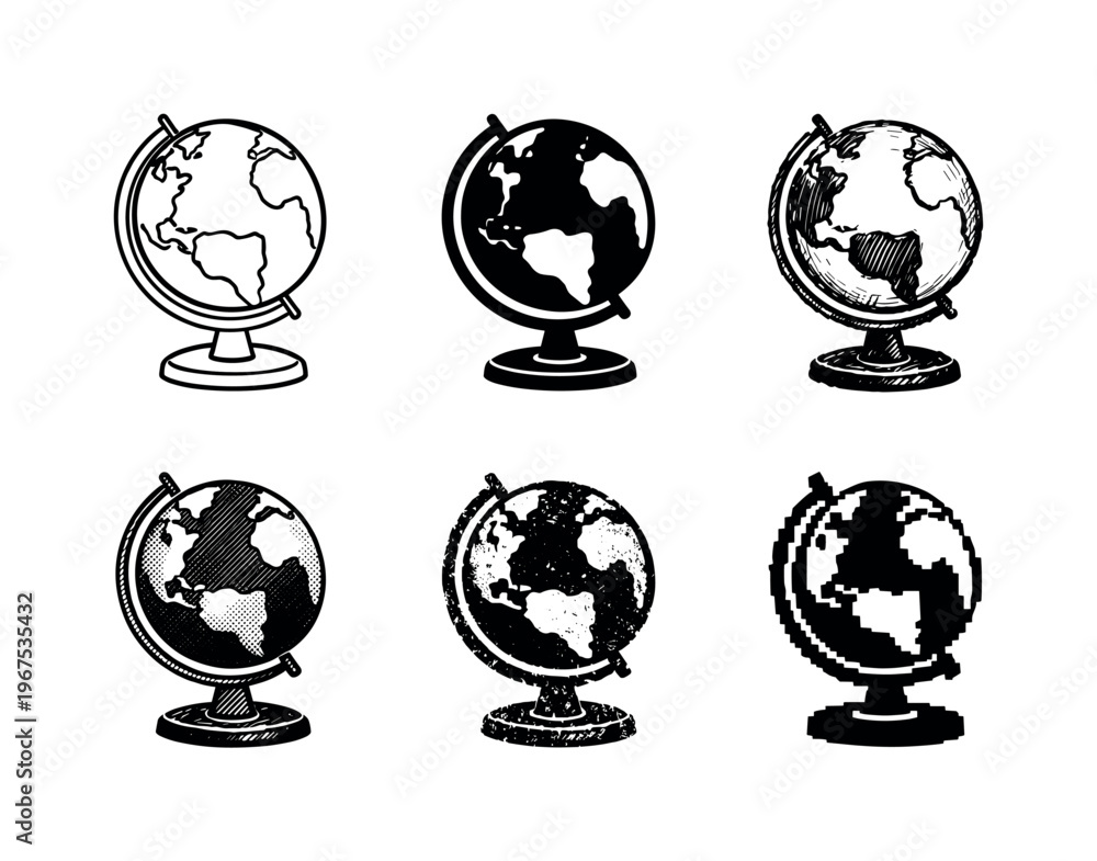 Obraz premium Desktop globe model with tilted axis and base used for learning about countries and continents | Create ONE image containing