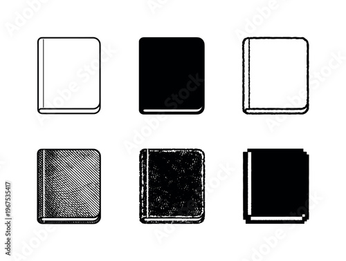 Notebook closed with rectangular shape used for storing written notes and ideas | Create ONE image containing EXACTLY six