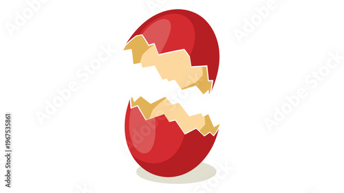 Broken Red Egg Shell Split in Half Isolated on White Vector Illustration