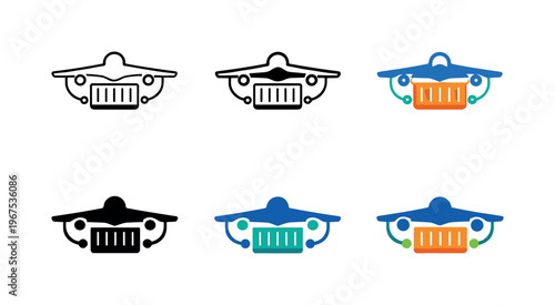 Concept illustrating overseas commercial relations through an abstract airplane form merged with a container box and a connecting