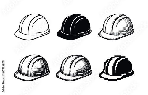 Construction hard hat safety helmet with rounded dome and short brim used to protect head on building sites | Create ONE image