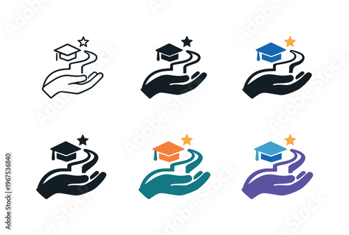 Pathway to Success Icons. Emblem communicating structured academic advancement formed by a pathway contour integrated with a