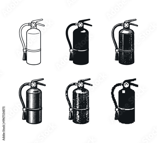 Fire extinguisher cylinder with hose nozzle and pressure gauge used to put out small fires in emergencies | Create ONE image