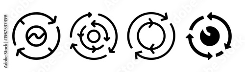Circular economy diagram icons showing cycles of reuse, recycling, and sustainability.