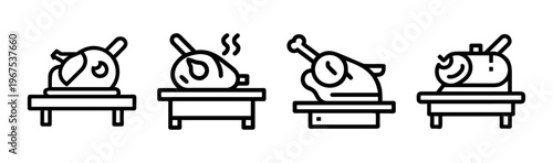 Carving station icons featuring roast chicken and turkey on serving platters.