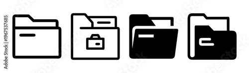 Set of four icon variations of a case file folder with documents and briefcase icon.