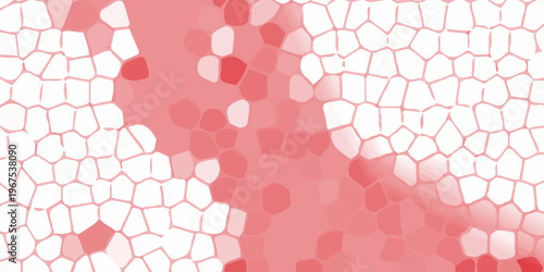Abstract pink and coral mosaic pattern with white cellular shapes, organic geometric background for modern design