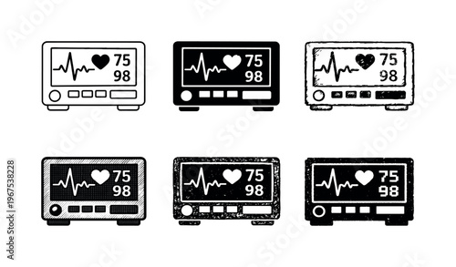 Heart rate monitor machine with display screen and control buttons, used to track patient vital signs | Create ONE image