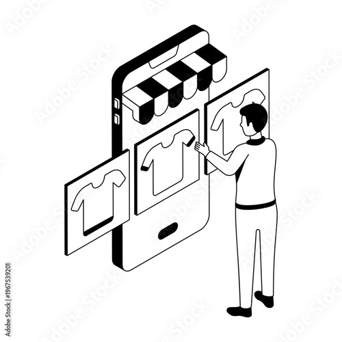 An isometric style illustration showing an online store