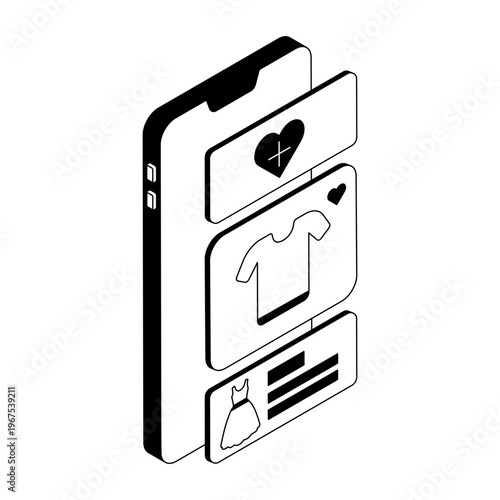 An isometric style illustration showing a shopping wishlist