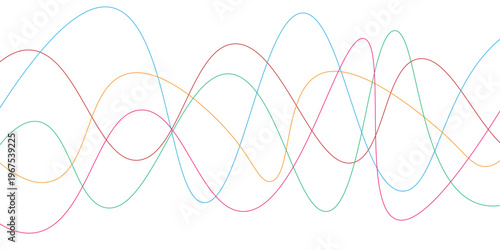 Abstract multi colored wave lines on white background; flowing dynamic curves representing data and connectivity