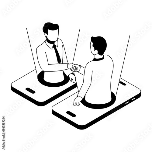 An isometric style illustration showing remote collaboration
