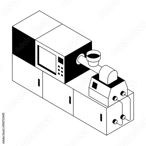 Isometric style illustration showing moulding machine