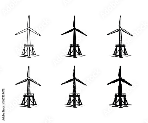 Modern offshore wind turbine standing above ocean surface, designed to capture strong sea winds for clean power | Create ONE