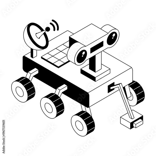 illustration depicting a lunar rover in isometric style