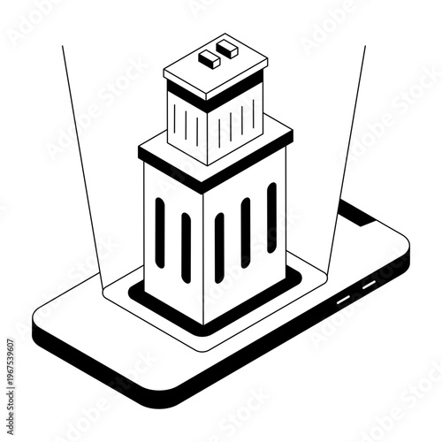 illustration depicting a metaverse city in isometric style