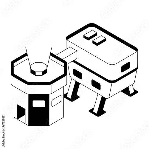 illustration depicting a mars station in isometric style