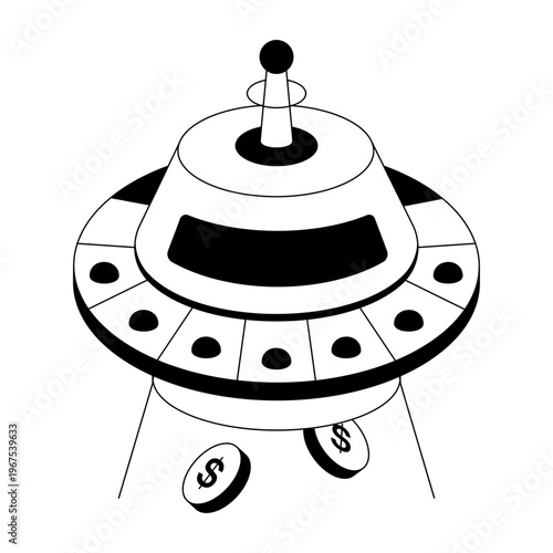 An isometric style illustration showing a ufo abduction