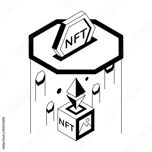 An isometric style illustration showing an nft token
