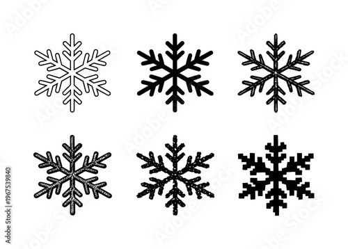 Classic winter snowflake crystal with geometric arms and pointed tips, symbolizing frost and freezing temperatures | Create ONE