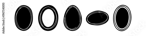 Collection of hand-drawn black oval frames and elliptical border shapes on a white background. Perfect for creative labels, photo accents, or minimalist graphic design elements.