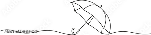 A minimalist continuous line art drawing of an open umbrella provides shelter and protection.
