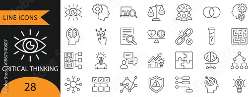 Critical Thinking, Problem Solving, and Analysis Line Icons Set.