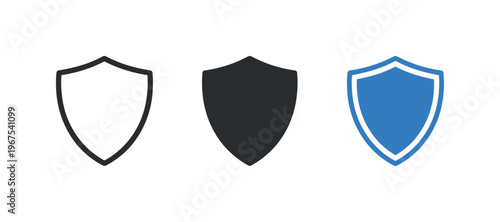 Integrity principle concept conveyed by identical shield icons aligned horizontally, same contours and proportions evenly spaced