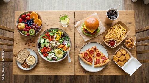 Healthy vs unhealthy lifestyle decision concept showing nutrition choices and wellness balance