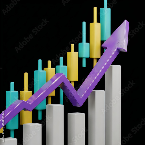 3D graph with purple arrow, stock market chart, business growth, financial data visualization Free Download 3D graph with purple arrow, stock market chart, business growth, financial data visualization - GFXLoad