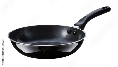 Foto Black non-stick frying pan with silver rim and black handle, isolated on transpa