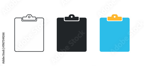 Care coordination concept depicted by identical medical clipboards aligned horizontally, same rectangular boards and top clamps