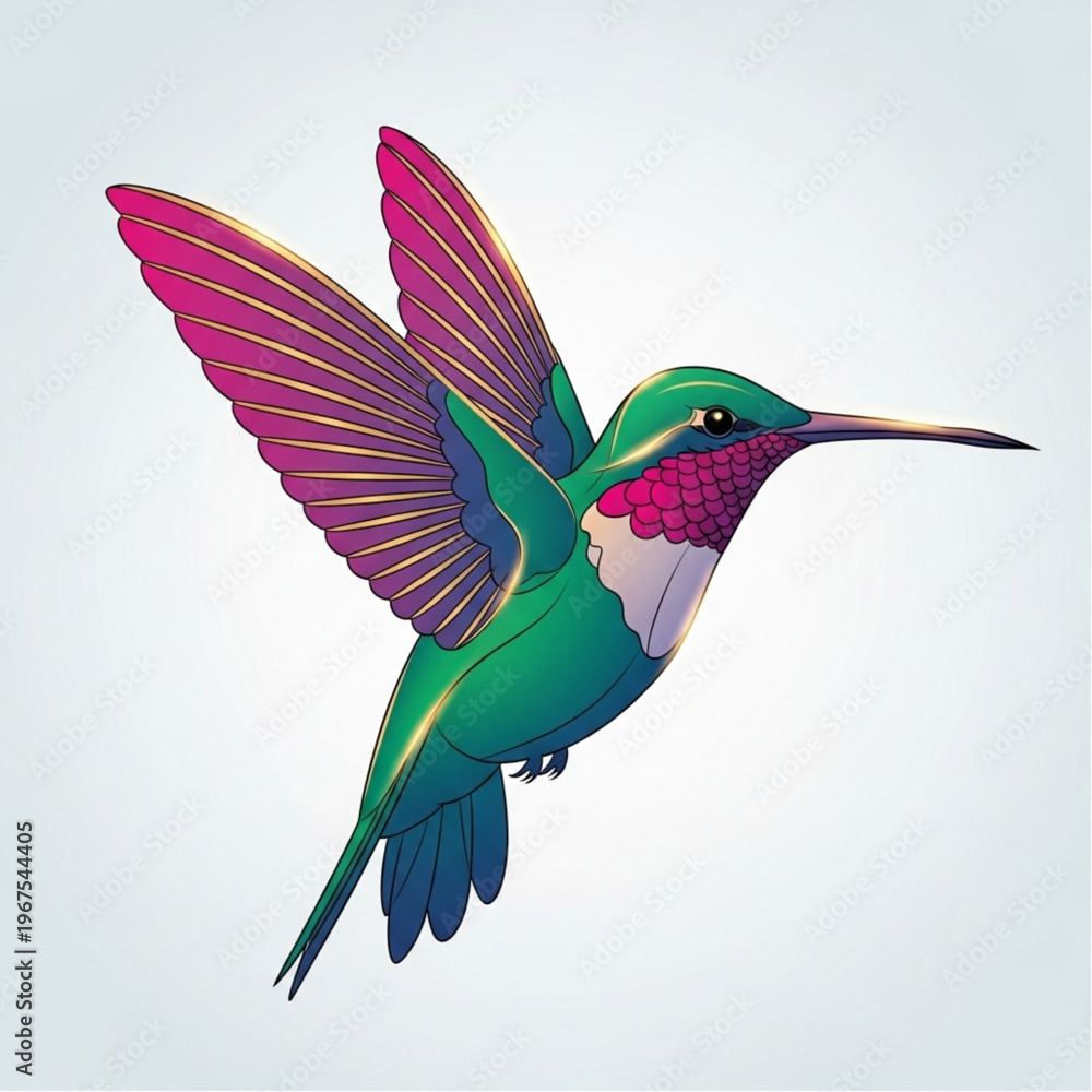 Fototapeta premium Colorful Hummingbird in Flight with Vibrant Feathers.