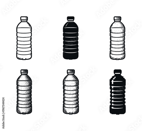 Plastic water bottle with ridged body and twist top lid, designed for portable hydration on the go | Create ONE image containing