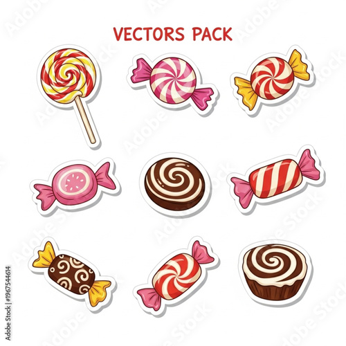 Colorful Cartoon Candy and Lollipops Illustration.