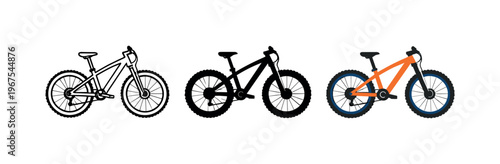 Trail freedom expressed by matching mountain bicycles positioned side by side with the same frame geometry, wheels, and