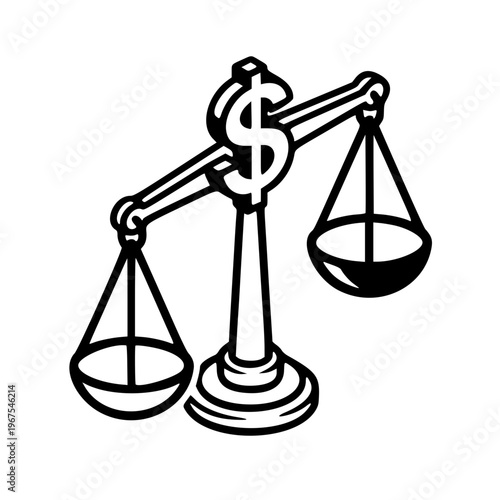 scales of justice with dollar sign vector illustration black and white