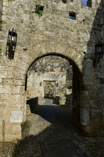 Gate D'Amboise, Rhodes town, Rhodes island, Greece. One of the entrance to the Old Rhodes town in Spring.