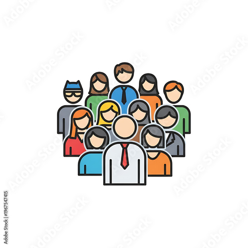 Diverse Group of Cartoon People Standing Together.