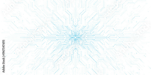 Abstract geometric pattern of light blue dots radiating from a central point, creating a sense of depth and digital network on a white background.