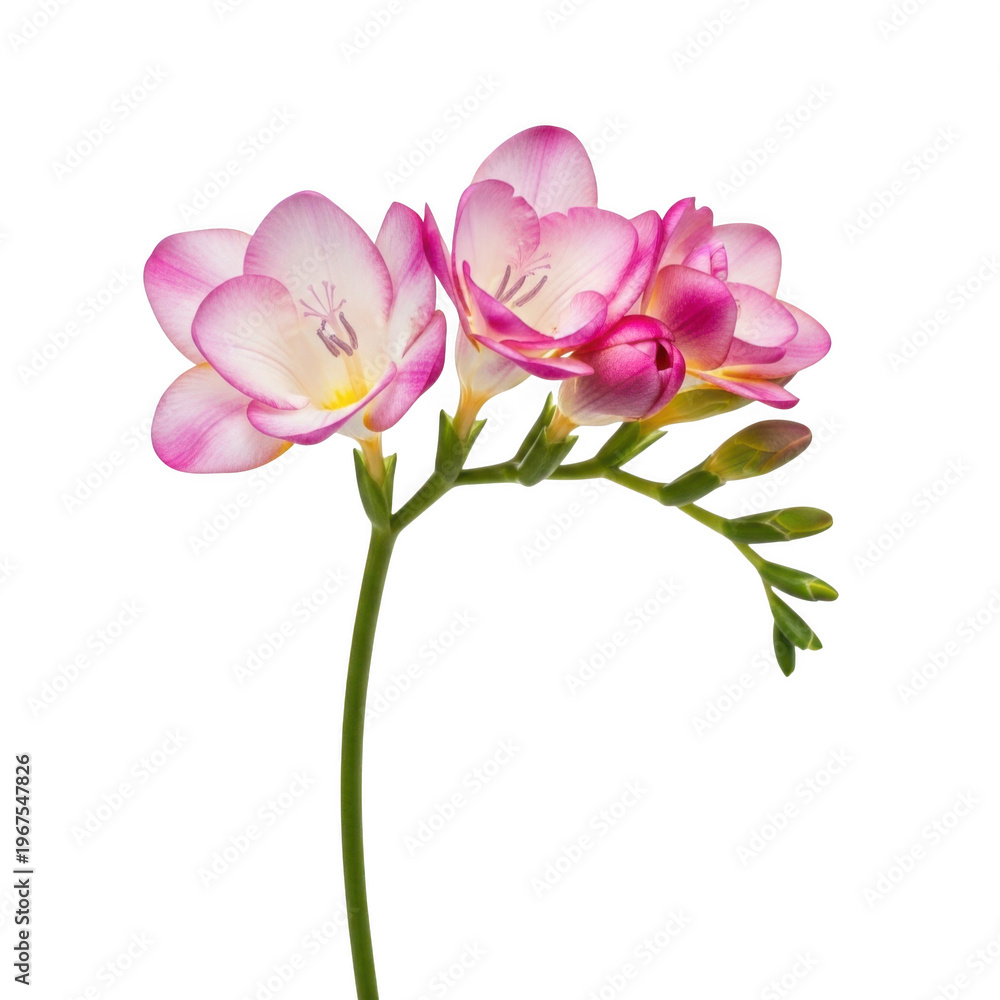 Obraz premium Beautiful pink flowers with green stem isolated on transparent background