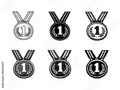 Round victory medal with striped neck ribbon and embossed center disc, awarded for first place performance | Create ONE image