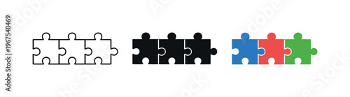 Innovative result expressed using repeated puzzle pieces displayed horizontally, identical interlocking shapes evenly spaced on a