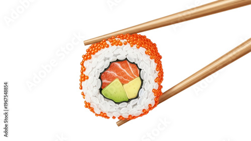 Sushi Day Fresh Salmon Avocado Uramaki with Orange Caviar Illustration – Japanese Sushi Vector