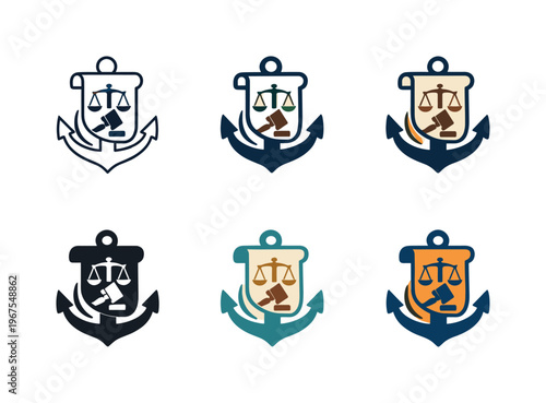 Icon idea centered on jurisprudence support, shaped around an anchor like form merged with a parchment inspired symbol,