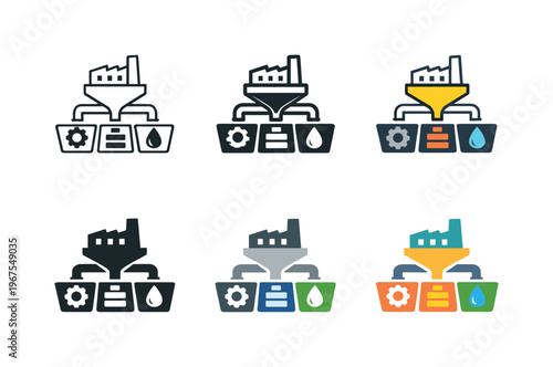 Icon concept focused on industrial resource segregation represented through a metaphorical structure that implies quality control