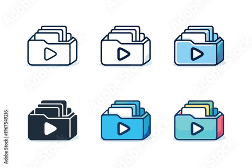 Icon concept focused on recorded content repositories represented through an abstract construction that suggests volume handling,