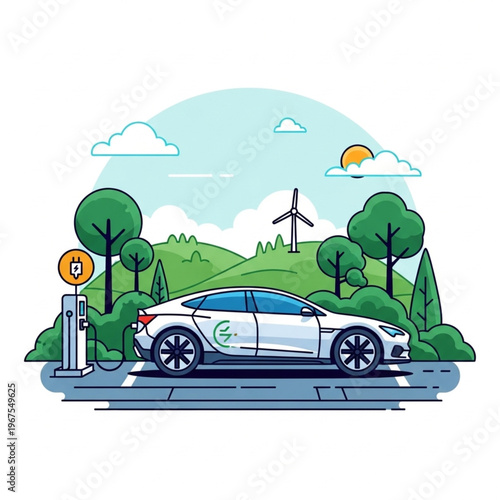 Electric Car Charging at Green Station.